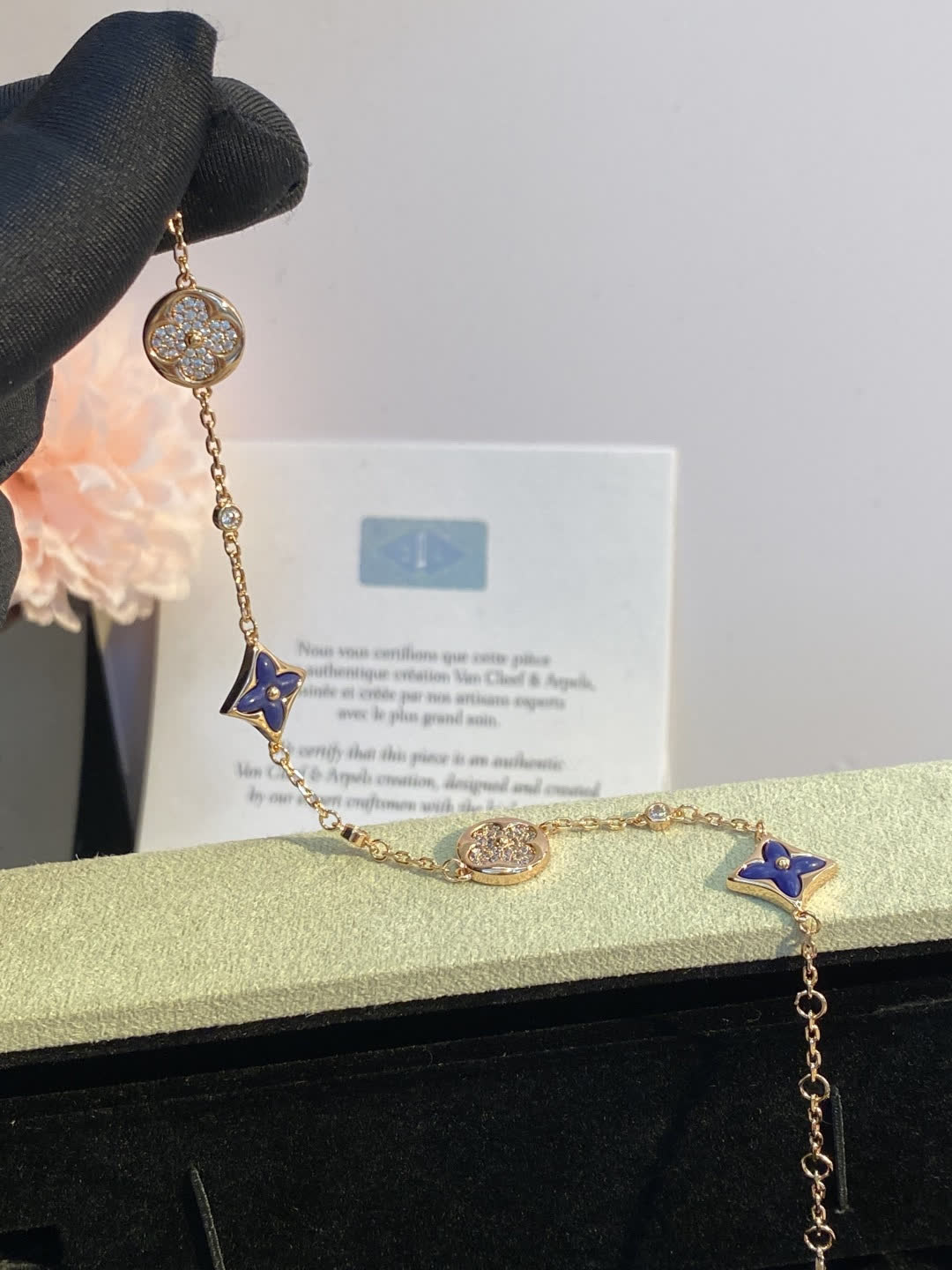Louis Vuitton Silver Bracelet with Blue Enamel and Diamonds